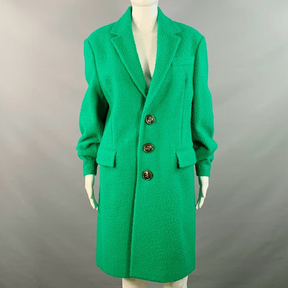 DSQUARED2 Size S Green Wool Textured Faux Fur Notch Lapel Coat